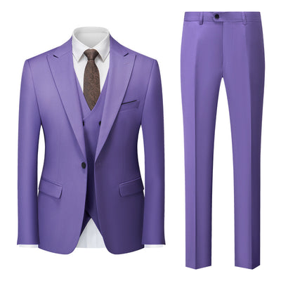 Men's Three Piece Suit Foreign Trade Cross-border Wedding Groom Business Suit - Violet - Men Suits & Sets - Carvan Mart