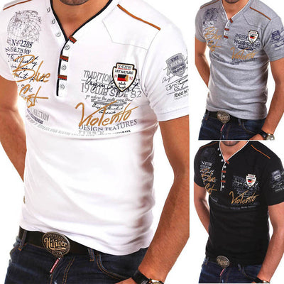Casual Men's Henley Shirts Fashion Short-sleeved T-shirt - Carvan Mart