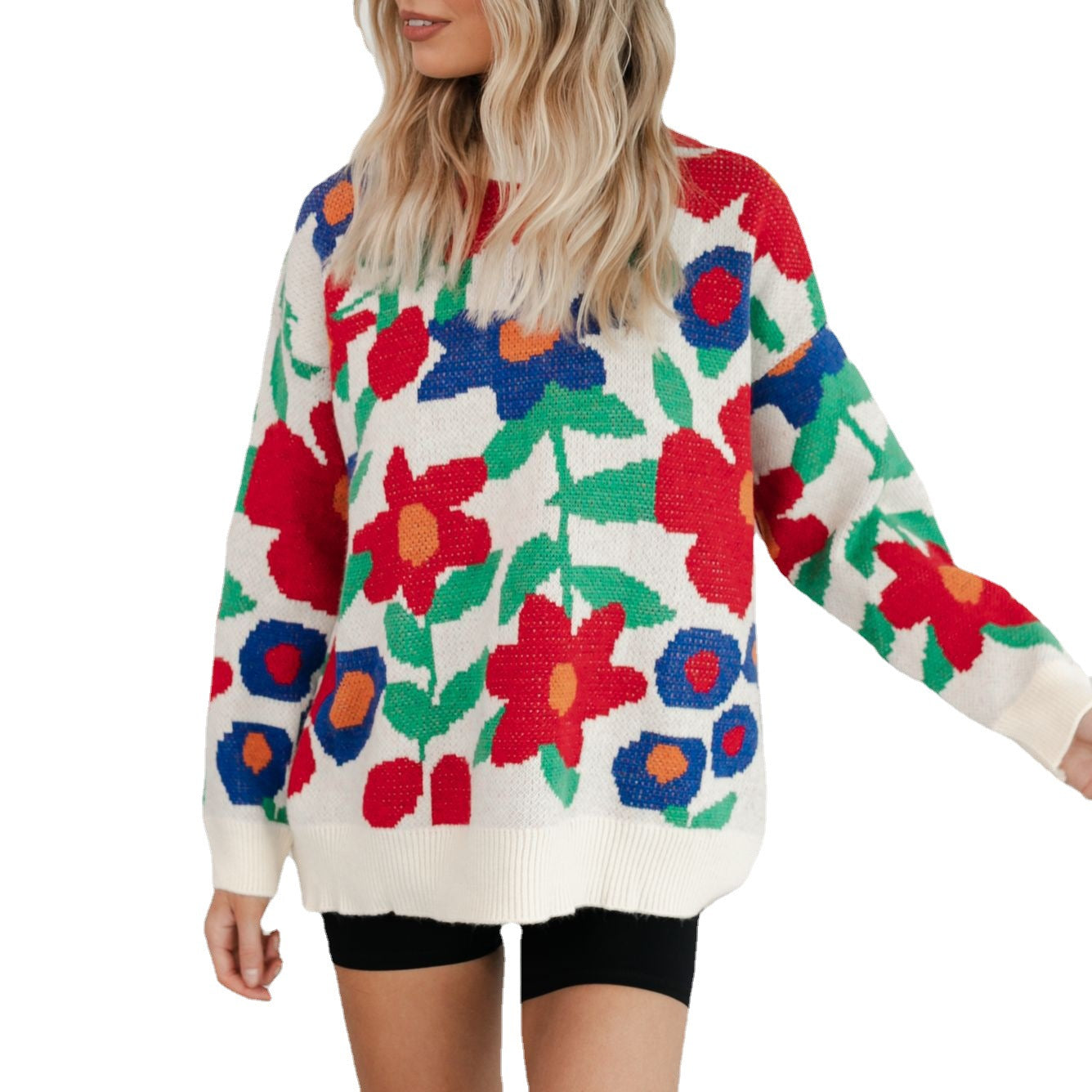 Women's Fashion Embroidered Crew Neck Loose-fitting Long Sleeve Sweater - Carvan Mart