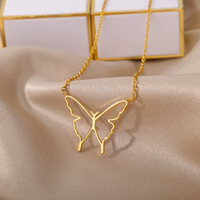 Women's Fashionable Elegant Hollow Butterfly Wings Pendant Necklace - - Necklaces - Carvan Mart