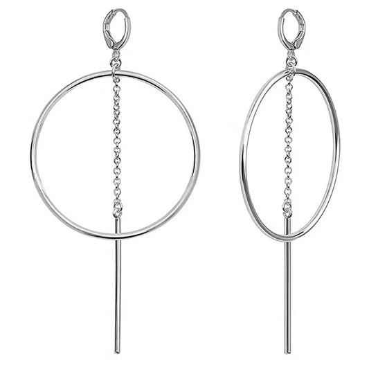 Round Geometric Earrings Stainless Steel Earrings Long Bar Earrings