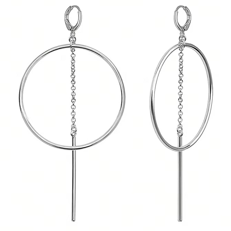 Round Geometric Earrings Stainless Steel Earrings Long Bar Earrings - Silver - Earrings - Carvan Mart