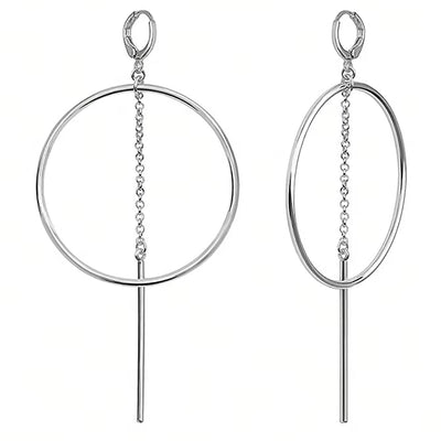 Round Geometric Earrings Stainless Steel Earrings Long Bar Earrings - Carvan Mart