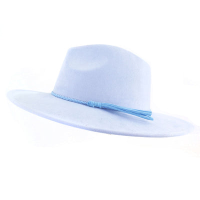 Jazz Women's 10cm Brim Suede Peach Top Tassel Hat - Sky Blue M56 58cm - Women's Hats & Caps - Carvan Mart