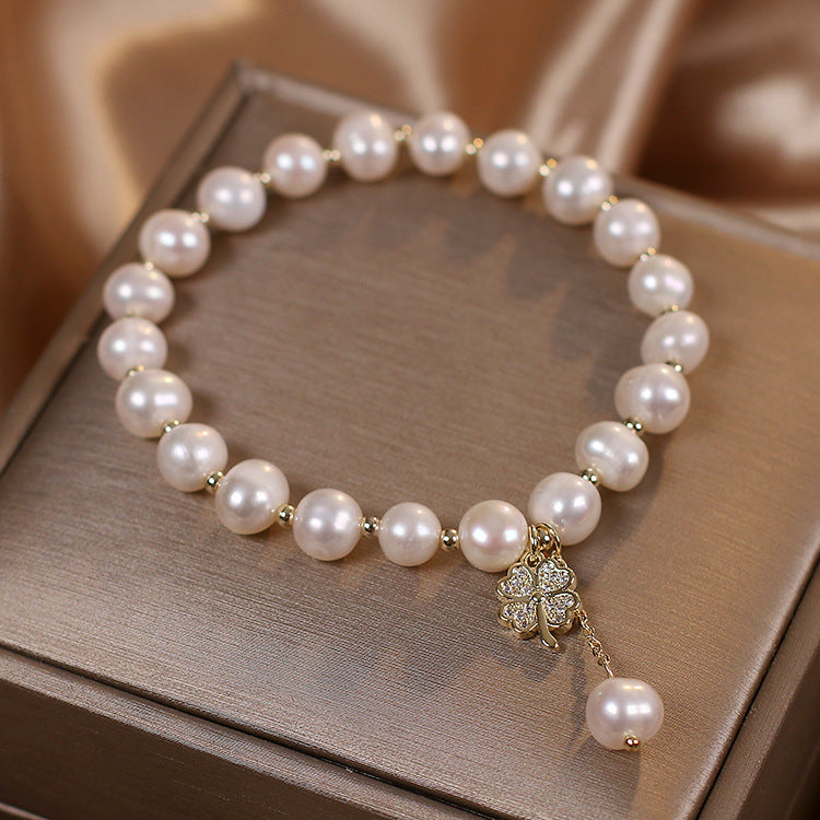 Natural Freshwater Pearl Bracelet Light Luxury Four-leaf Clover Simple Hand Jewelry - Carvan Mart