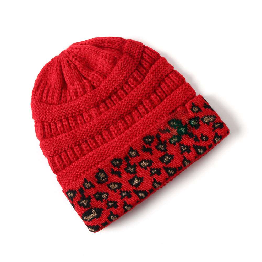 Beanie Women's Warm Leopard Print Knitted Hat - - Women's Hats & Caps - Carvan Mart