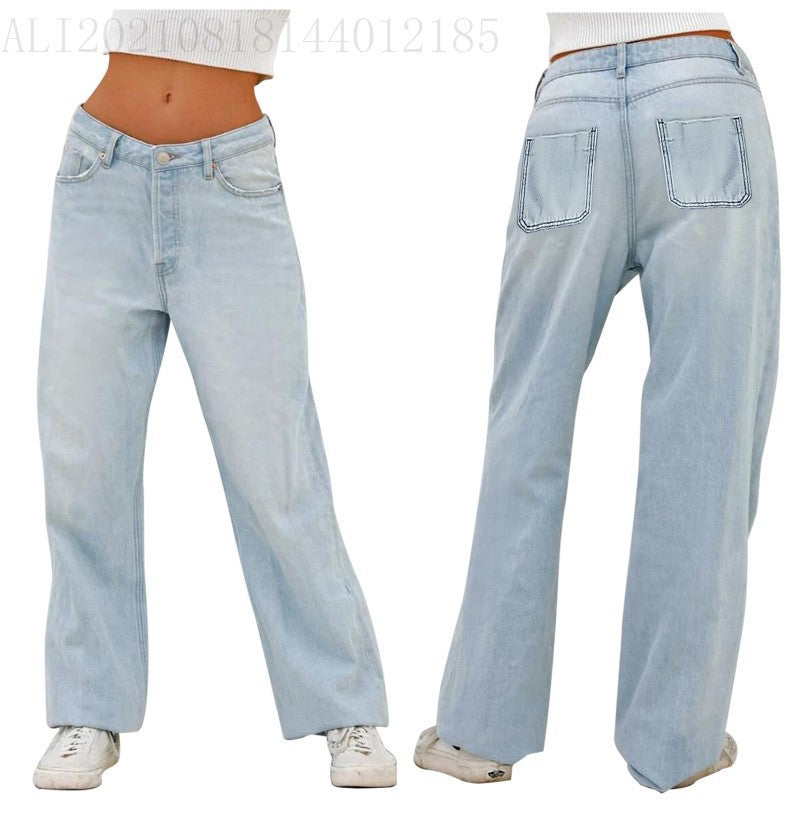 High Waist Loose Wide Leg Jeans for Women - Street Fashion Denim Relaxed Fit - Light Blue - Women's Jeans - Carvan Mart