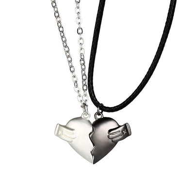 Creative Magnet Love Necklace 2pcs Heart-broken Shape Necklace Men And Women Jewelry - Carvan Mart