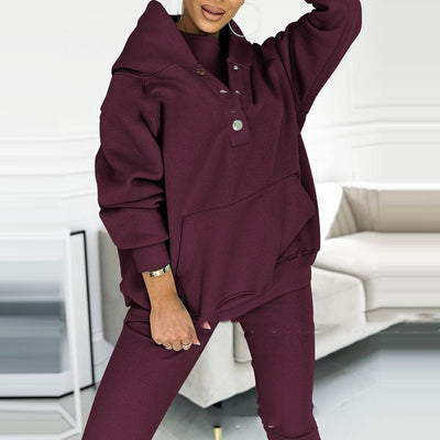 Women's Three Piece Suit Sports Loose Hooded Sweatshirt Vest And Slim Trousers - Deep purple - Active Attire - Carvan Mart