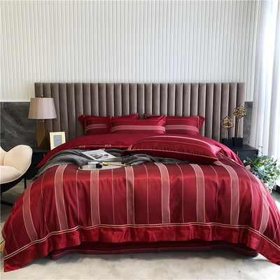 Pure Cotton Four-piece Light Luxury Simple Luxury Spring And Summer Duvet Cover - Fitch Burgundy - Bedding Sets - Carvan Mart