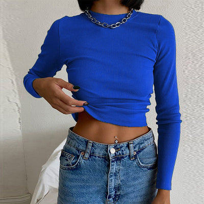 Casual Women's Blouses Fashion Navel-exposed Tight Long-sleeved Blouse - Carvan Mart