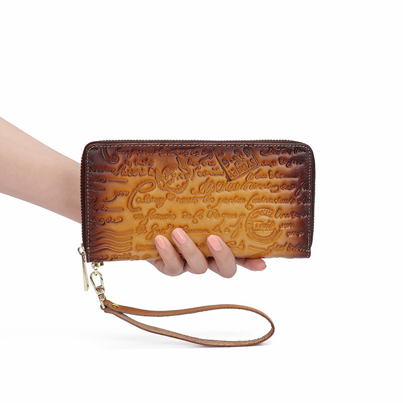 First Layer Cowhide Embossed Vintage Clutch Women's Wallet - Carvan Mart