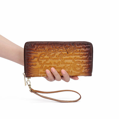 First Layer Cowhide Embossed Vintage Clutch Women's Wallet - - Women's Wallet - Carvan Mart