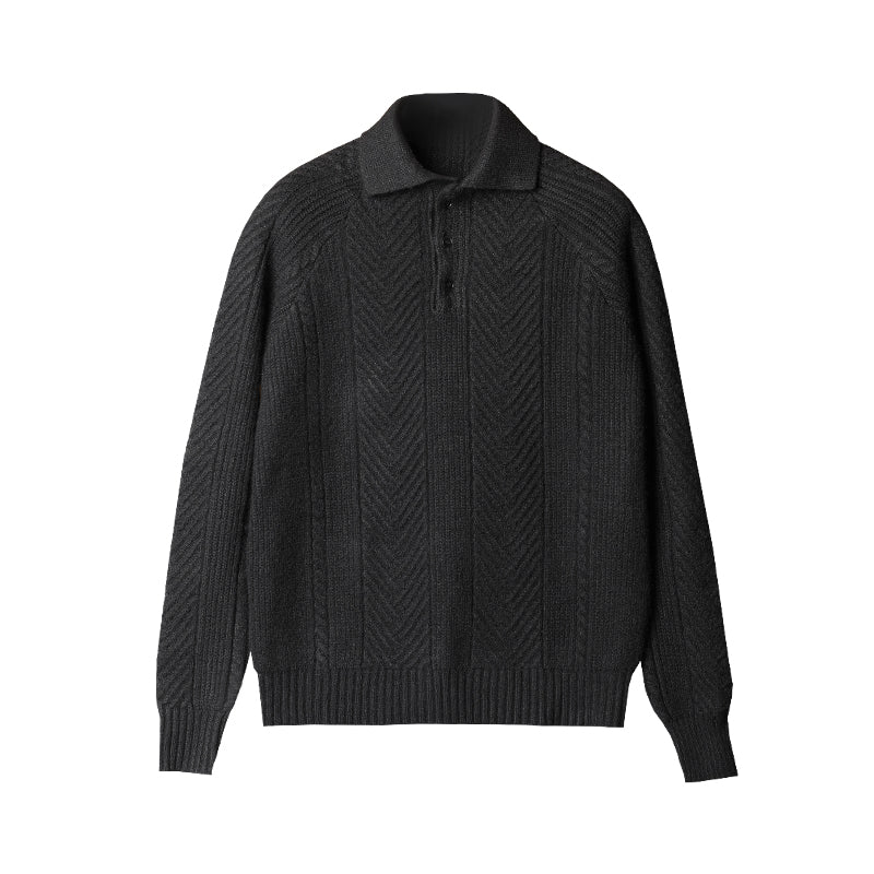 Men's Thickened Warm Base Sweater With Lapel - Black - Men's Sweaters - Carvan Mart