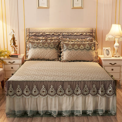 Quilted Lace Bed Skirt Bed Liner - 