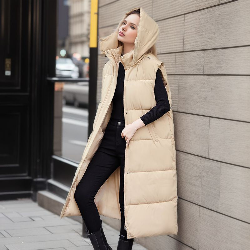 Long Gilets For Women Down Jacket Winter Casual Quilted Zipper Gilet Coat - Carvan Mart