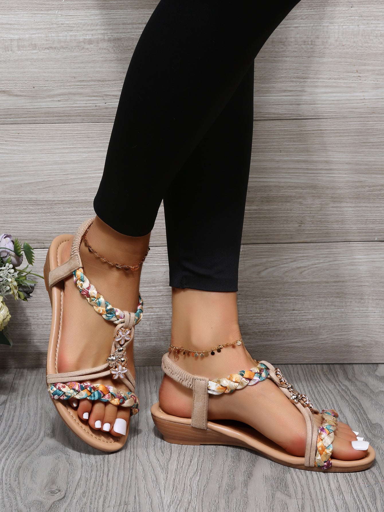 Women's Open Toe Sandals Made Of Color Block Fabric - Carvan Mart