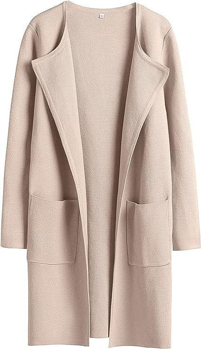 Women's Woolen Coat With Pockets Autumn And Winter Temperament  Slim Fit Mid Length Jacket Comfortable Casual Lapel Coat - Carvan Mart