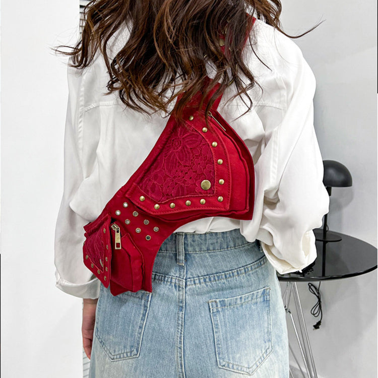 Vintage Belt Bag with Pockets - Studded Waist Bag for Women - - Shoulder Bags - Carvan Mart