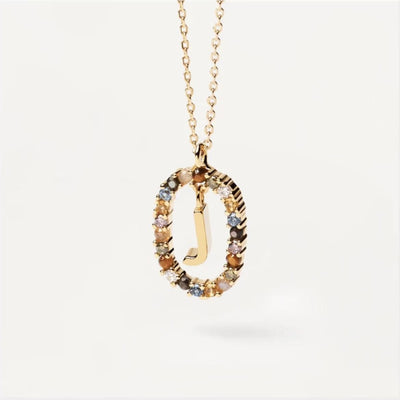 Colored Rhinestone Necklace 26 Alphabet Necklace 18K Fashion Jewelry - J - Necklaces - Carvan Mart