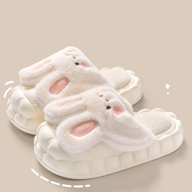 Cute Rabbit Shoes Winter Fuzzy Slippers Women Detachable Washable Shoes - White - Women's Slippers - Carvan Mart