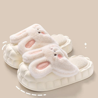 Cute Rabbit Shoes Winter Fuzzy Slippers Women Detachable Washable Shoes - Carvan Mart