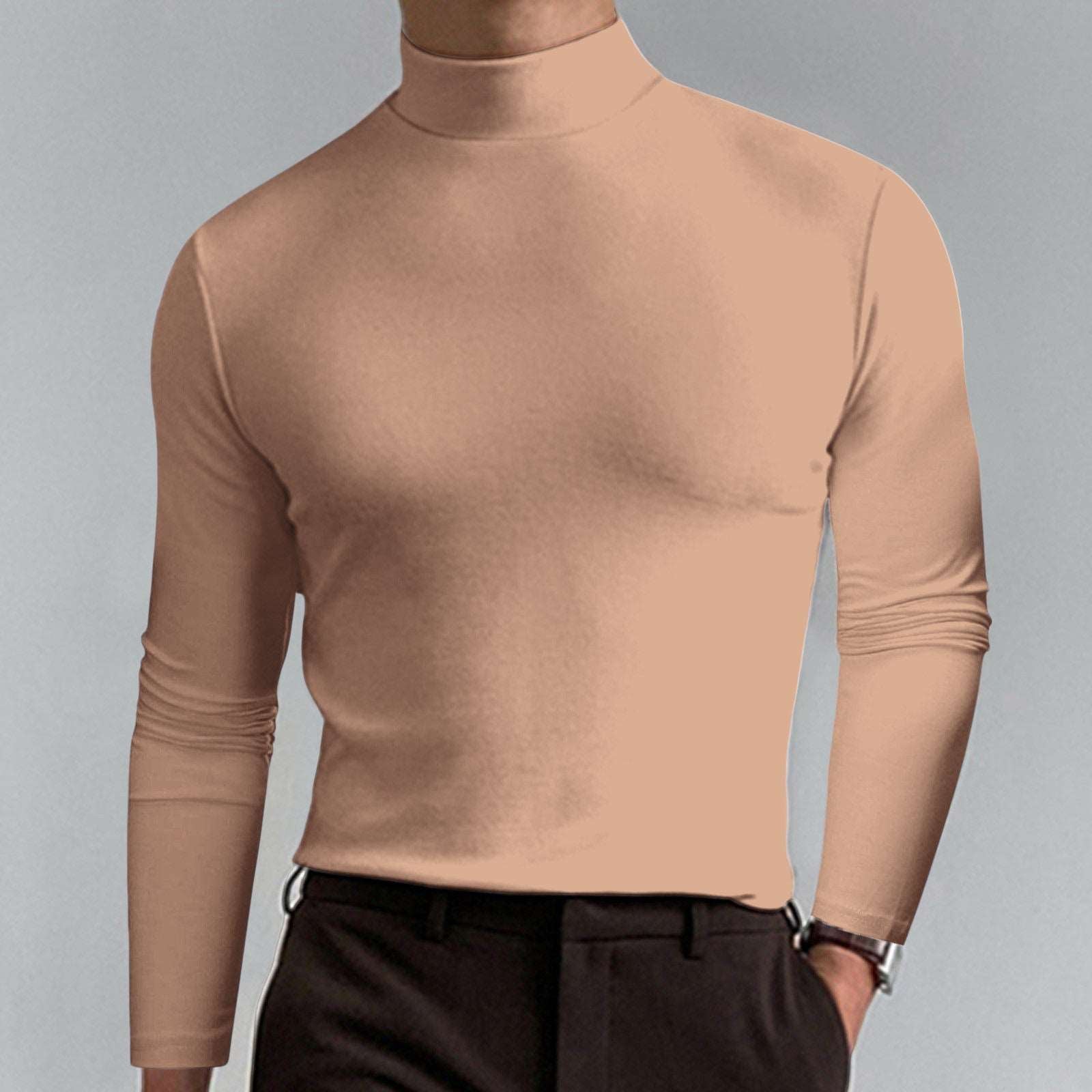 Autumn And Winter High Neck Long Sleeve T-shirt Men's Base Comfortable Solid Color Top