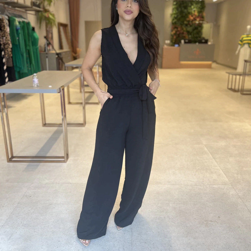 Sleeveless Culotte Jumpsuit Wide Leg Women's Jumpsuit - Black - Jumpsuits & Rompers - Carvan Mart