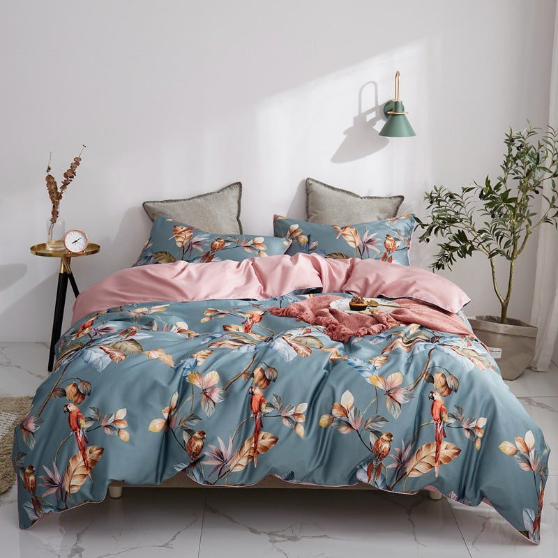 Long-staple Cotton Four-piece Full Cotton Satin Sheet Duvet Cover - Flower language - Bedding Sets - Carvan Mart