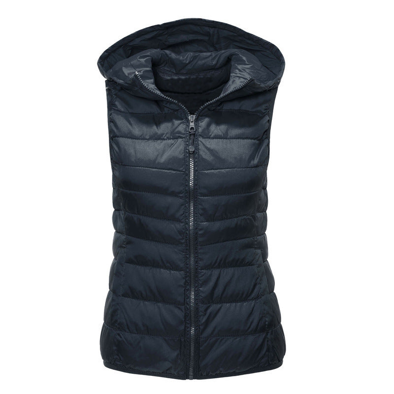 Women's Warm Vest Hooded Vest Cotton-padded Jacket - Navy Blue - Women's Coats & Jackets - Carvan Mart