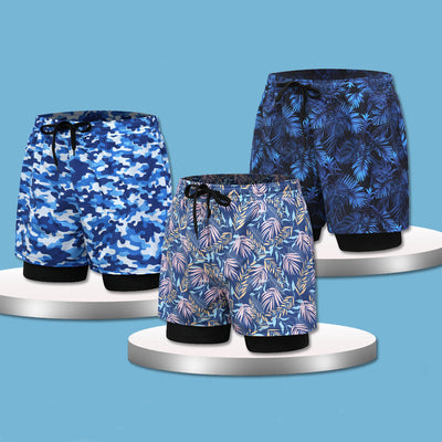 Loose Swimming Trunks Men's Summer Printed Double Layer Beach Shorts - Carvan Mart