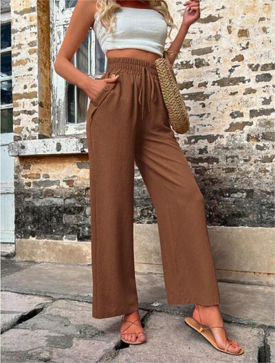 Women's High-Waisted Wide Leg Pants - Casual Loose Fit Drawstring Trousers - Carvan Mart