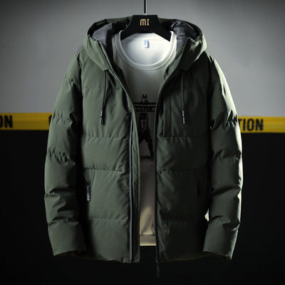 Men's Hooded Thick Solid Color Slim Casual Cotton Coat - Carvan Mart