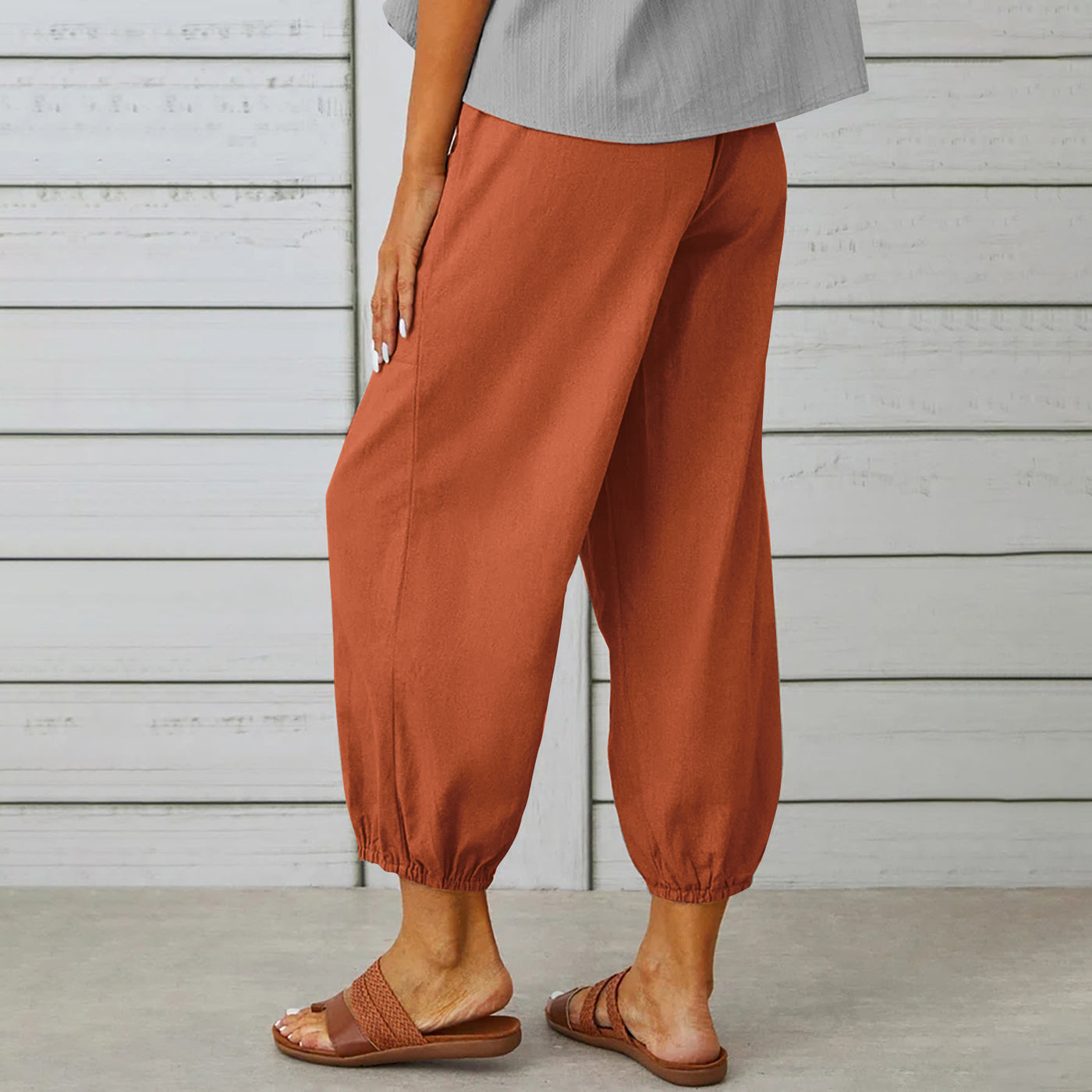 Women's Drawstring Tie Pants Cotton And Linen Trousers - Carvan Mart