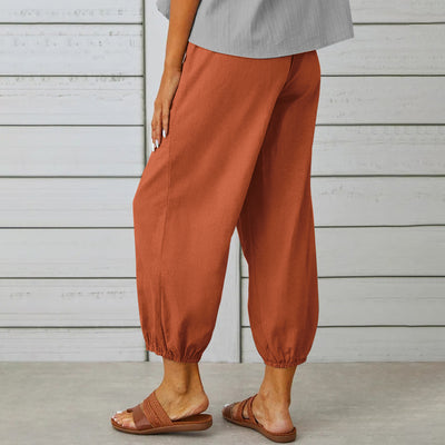 Women's Drawstring Tie Pants Cotton And Linen Trousers - - Pants & Capris - Carvan Mart