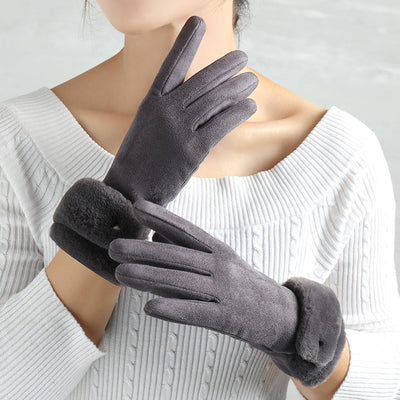 Suede Glove Warm Finger Gloves - Hairygrey One size - Women Gloves & Mittens - Carvan Mart