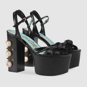 Women's Platform Studded High Heel Sandals Evening Pump - Black - High Heels - Carvan Mart