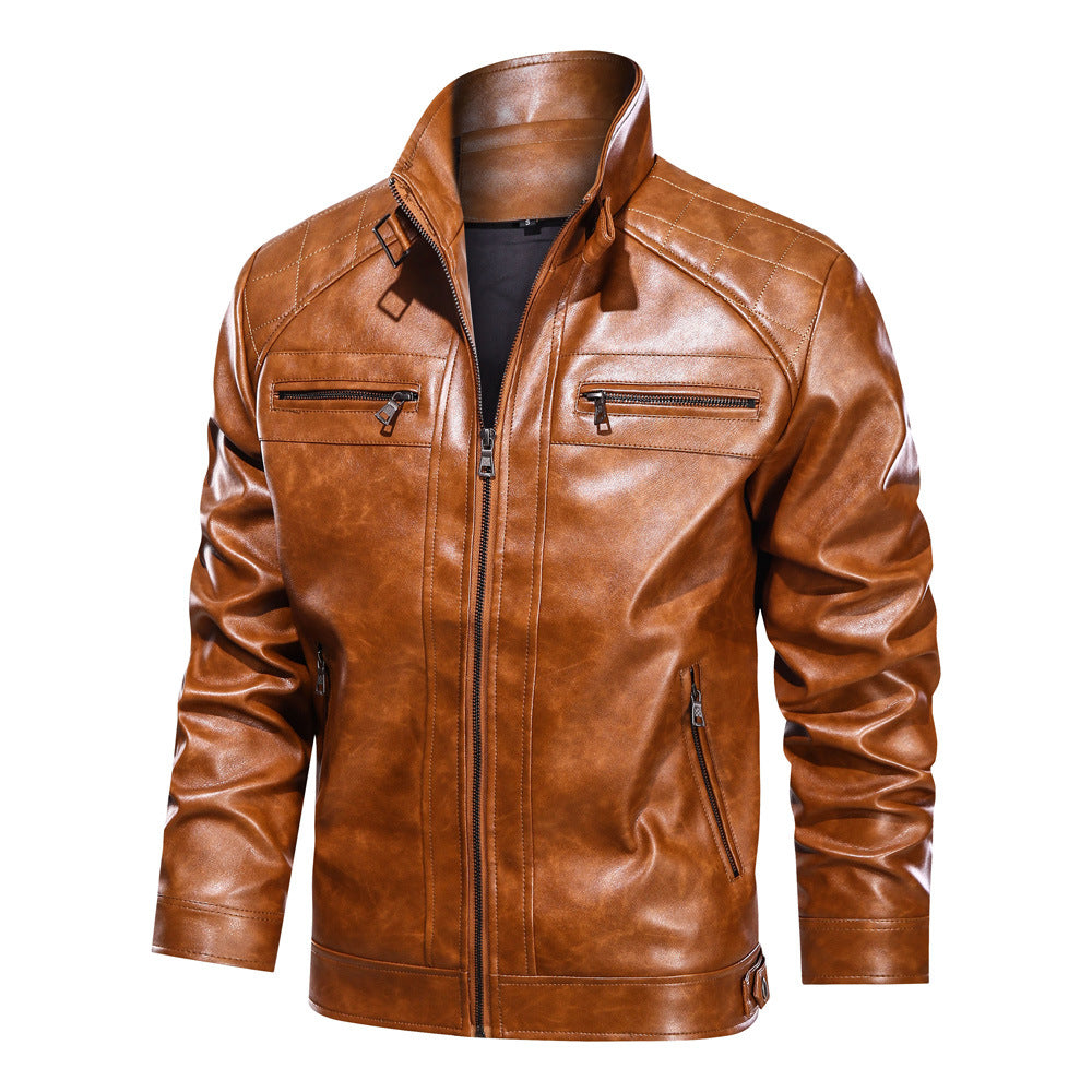 Simple Fashion European Size Autumn Leather Jacket - - Genuine Leather - Carvan Mart