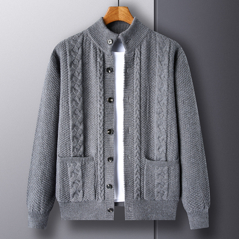 Thick Knit Cardigan Retro Jacquard Loose-fitting Sweater Jacket - Carvan Mart