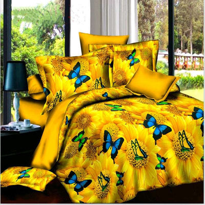 Brushed 3D four-piece set - B yellow 4pc sets - Bedding Sets - Carvan Mart