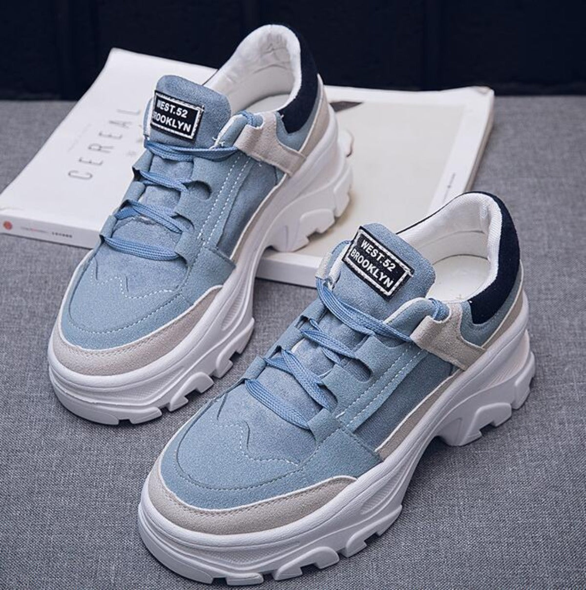 Women Thick Sneakers - Stylish Lace-Up Flat Platform Shoes with Plush Lining - Blue - Women's Shoes - Carvan Mart