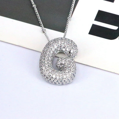 Brass Zircon Bubble Balloon Letter Pendant Necklace For Women - Silvery G - Necklaces - Carvan Mart