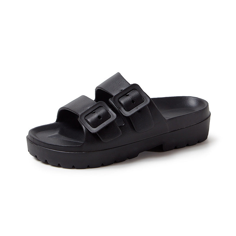 Double Buckle Slippers Summer Platform Non-slip Slipper For Women - Black - Women's Slippers - Carvan Mart