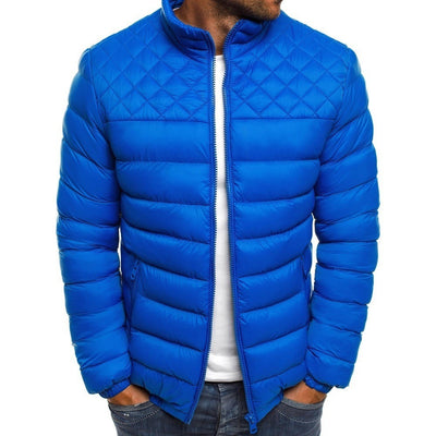 Men's Coat Winter Solid Color Stand Collar Jacket Fashion Rhombus Sewing Design Coat Casual Business - Royal blue - Men's Jackets & Coats - Carvan Mart