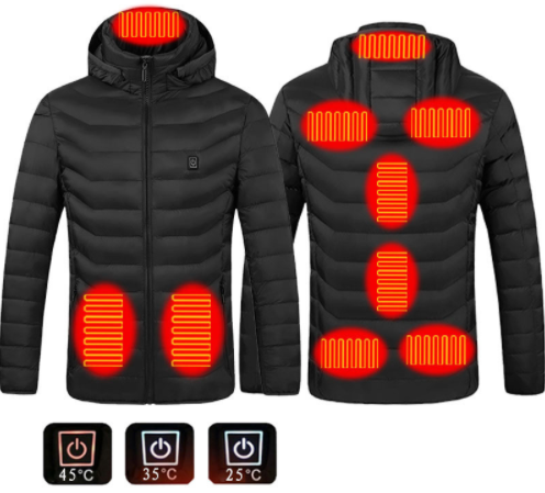 New Heated Jacket Coat USB Electric Jacket Cotton Coat Heater Thermal Clothing Heating Vest Men's Clothes Winter - Black Zone9 - Men's Jackets & Coats - Carvan Mart