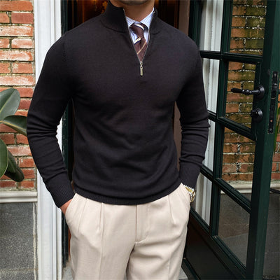 Men's Stand-up Collar Zipper Knit Long-sleeved Sweater - Black - Men's Sweaters - Carvan Mart
