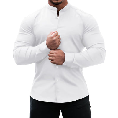 Casual Men's Henley Shirts Long Sleeve Casual Modern Slim-fit Shirts - White - Men's Shirts - Carvan Mart