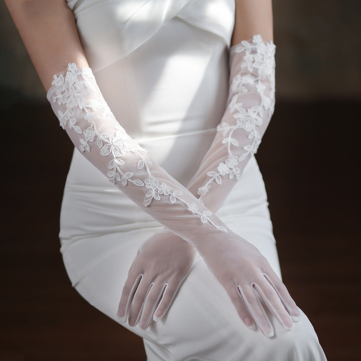Elegant White Lace Wedding Dress Dinner Mesh Gloves - Carvan Mart Ltd