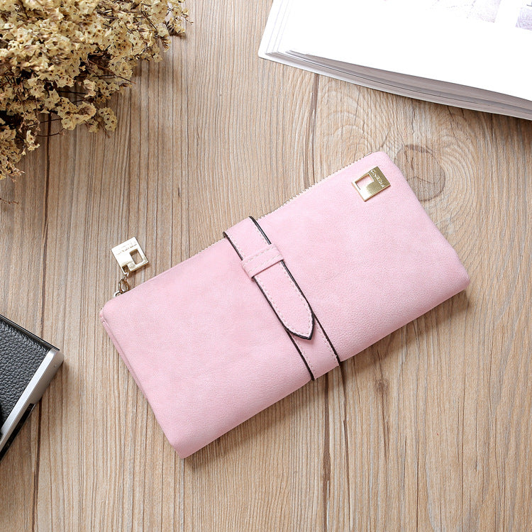 Leather Zipper Long Women Wallet - Pink - Women's Wallet - Carvan Mart