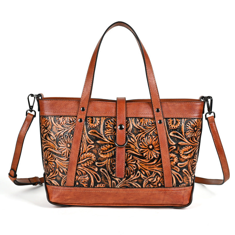 Genuine Leather Hand Carved Bag Engraved Vegan Leather Handbag - Carvan Mart